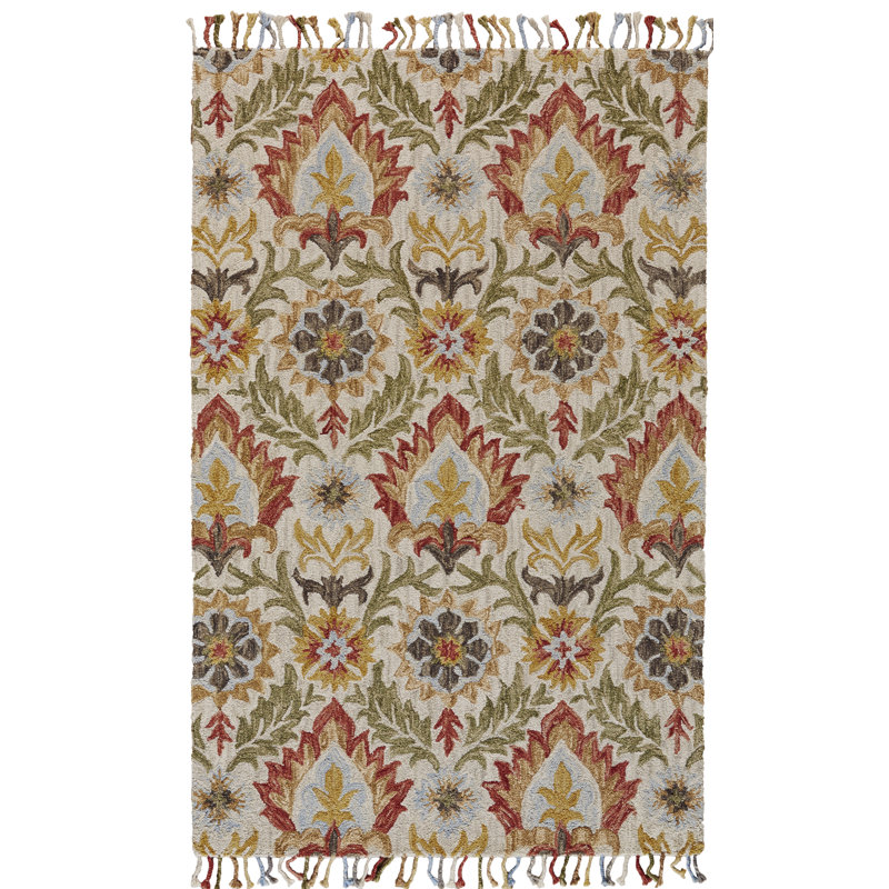 Kessel Floral Handmade Tufted Wool Olive/Red Area Rug & Reviews Birch